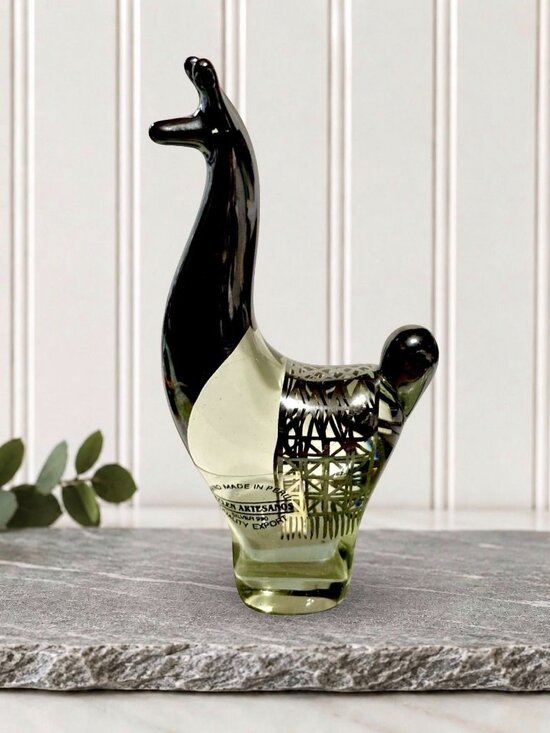 Seclen  Artesano Other - Llama Alpaca Crystal Figurine 925 Silver Overlay Hand Blown Smokey Glass Peru